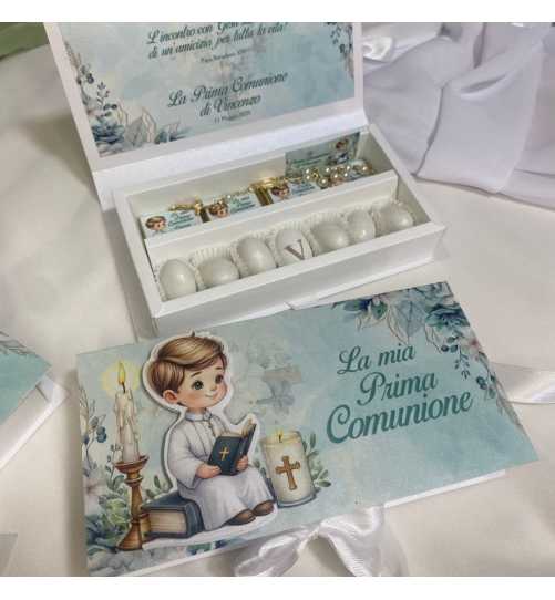 COFANETTO GRANDE CONFETTI, CIOCCOLATINI E CORONCINA